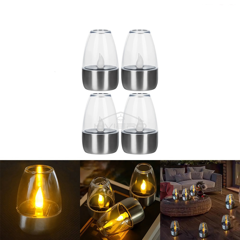 Solar LED Stainless Steel Candle Light – Outdoor Courtyard Decorative Night Lamp for Garden Atmosphere Lighting