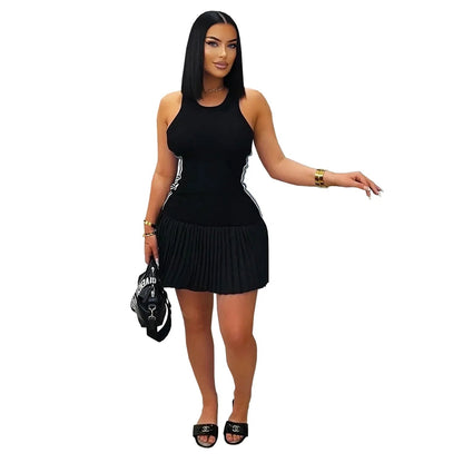 Sporty Slim Fit Mini Dress – Sleeveless Round Neck Short Dress with Cutout Details for Bold Modern Street Style