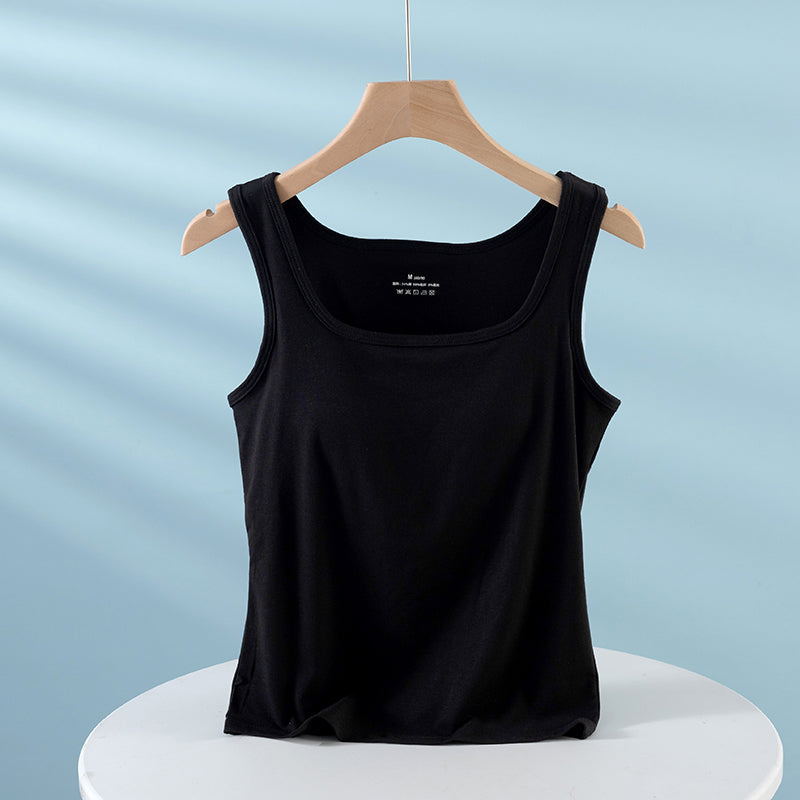 Integrated Strap Vest Top with Chest Pad – Women’s Built-In Bra Innerwear Base Shirt for Daily Comfort and Style