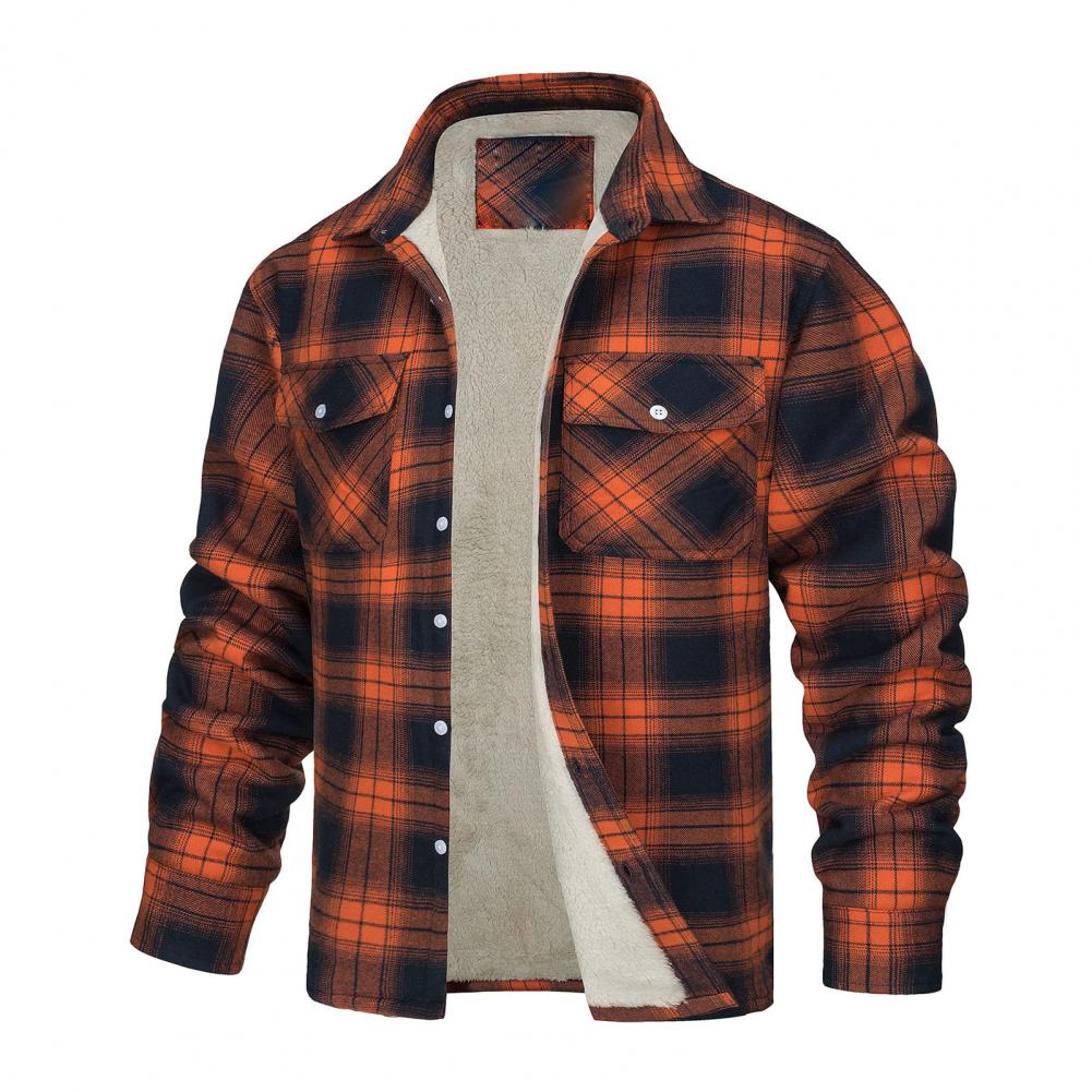 Men's Plaid Plush Winter Coat – Thick Mid Length Button Front Jacket for Casual Warmth and Everyday Outdoor Wear