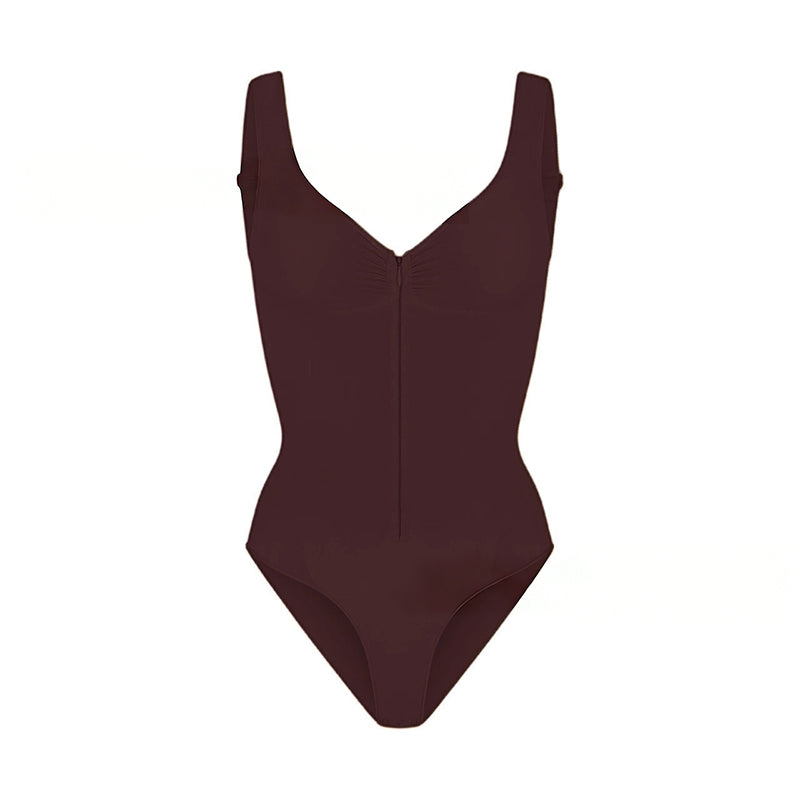 Sleeveless V-Neck Bodysuit – Slim Stretchy Zipper Tank Top for Women, Chic 2026 Spring Summer Parties and Elegant Everyday Styling