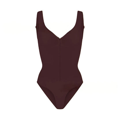 Sleeveless V-Neck Bodysuit – Slim Stretchy Zipper Tank Top for Women, Chic 2026 Spring Summer Parties and Elegant Everyday Styling