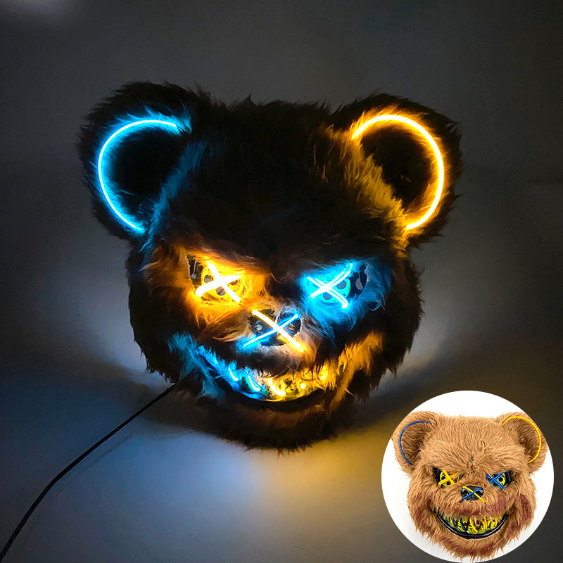 Glowing Bear Horror Mask - LED Light Up Scary Costume Mask for Halloween Cosplay Party Props