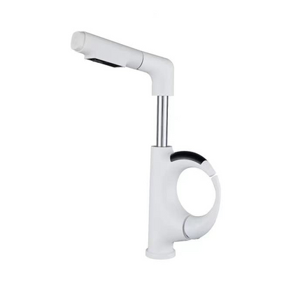 LED Temperature Display Kitchen Faucet – Mechanical Arm Mixer with Pull-Out Sprayer, Adjustable Height and Dual Water Modes for Modern Sinks