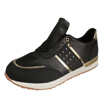 Women's Platform Sneakers - Leather Patchwork Casual Running Shoes with Elevated Sole and Stylish Everyday Comfort