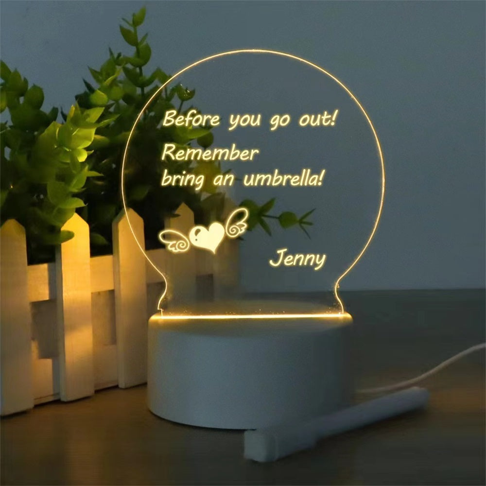 DIY Acrylic LED Message Note Board – Rewritable Creative Night Light with Pen for Personalized Messages, Desk Decor & Gift Displays