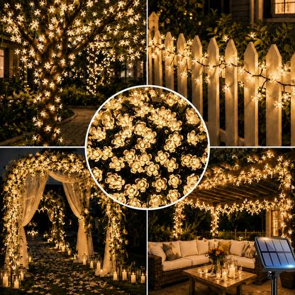 Cherry Blossom Solar String Lights – Romantic Outdoor Fairy Lighting for Gardens, Patios, Balconies, Weddings, Parties and Warm Decorative Ambience