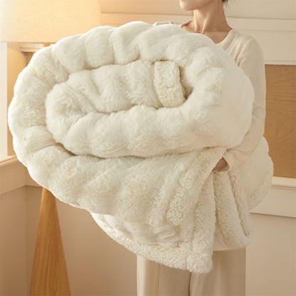 Luxury Faux Rabbit Fur Blanket – Thick Double Layer Plush Winter Bed and Sofa Throw for Cozy Warmth, Soft Comfort and Elegance