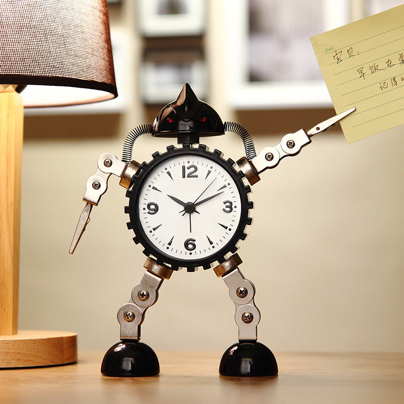 Robot Alarm Clock - Cute Metal Cartoon Desktop Clock for Kids, Students and Bedroom Decoration