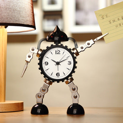 Robot Alarm Clock - Cute Metal Cartoon Desktop Clock for Kids, Students and Bedroom Decoration