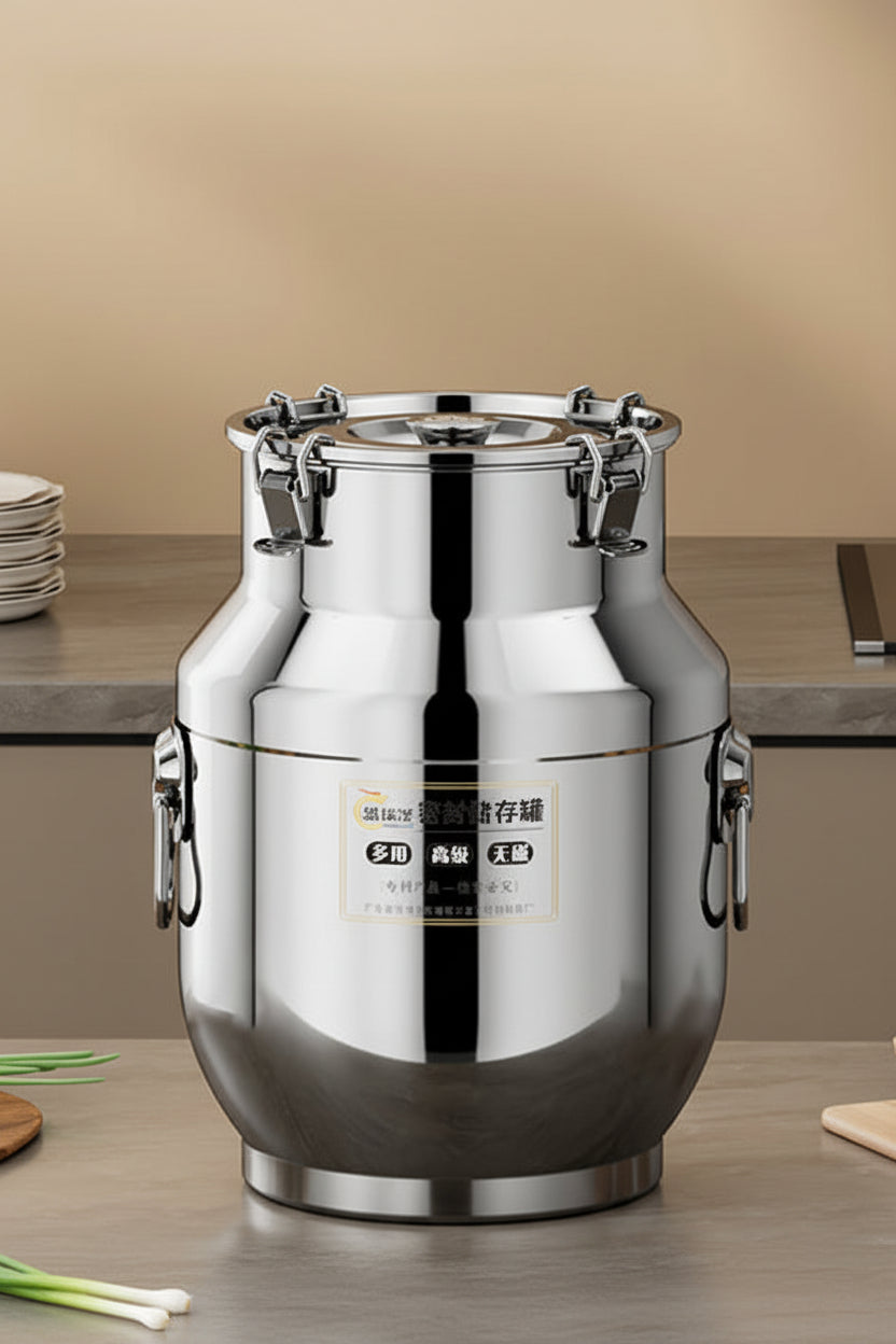 Airtight Stainless Steel Rice Canister – Large-Capacity Anti-Corrosion Food Storage Bin with Lid for Rice, Tea, Grains and Kitchen Organization