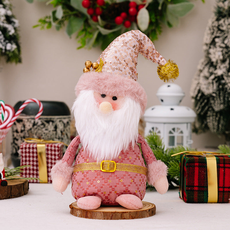 Pink Telescopic Christmas Doll Set – Santa, Snowman & Reindeer Extendable Figurines for Holiday Home Decorations, Kids’ Festive Ornaments