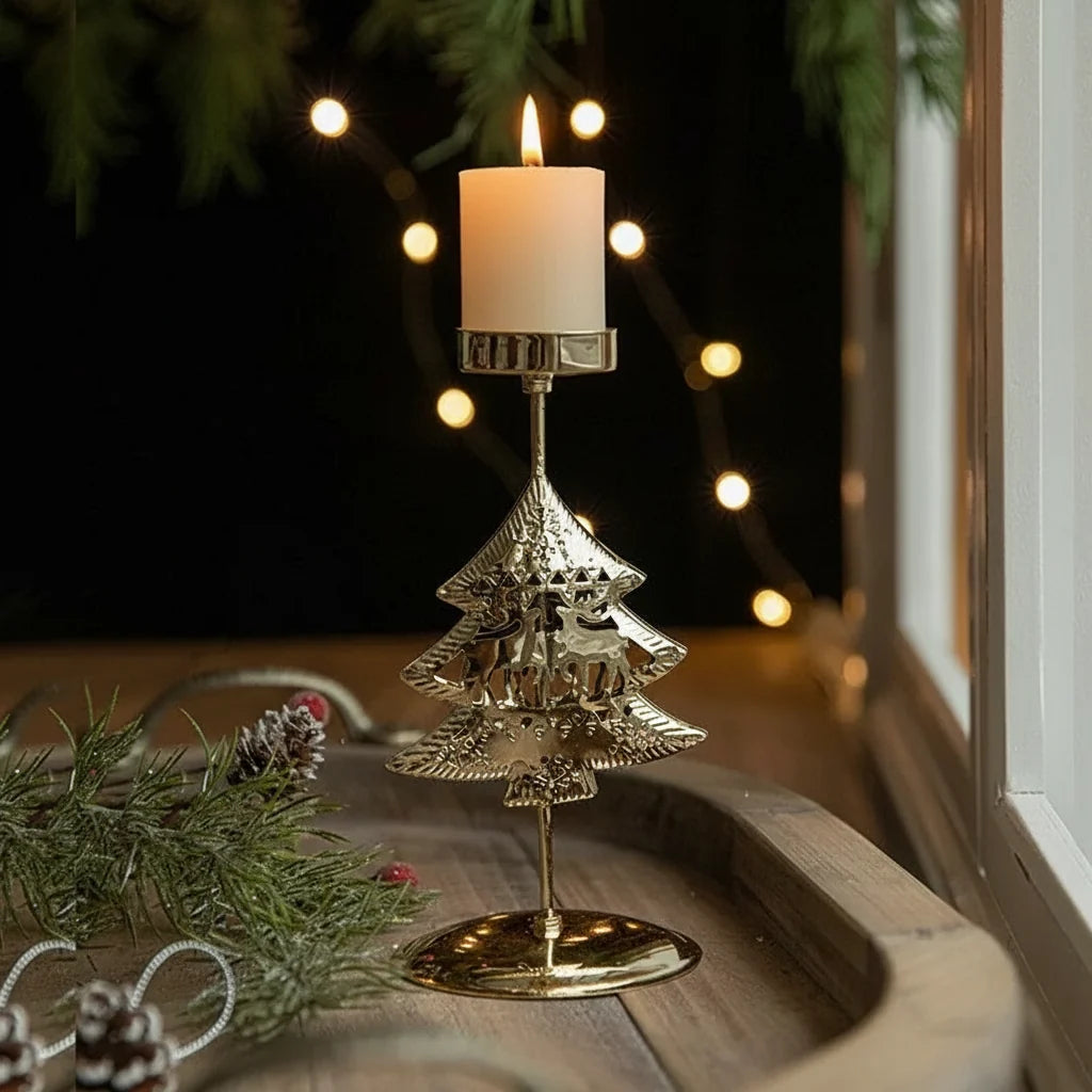 Metal Christmas Votive Candle Holder – Snowflake, Elk & Tree Tealight Lantern for Winter Table Centerpieces, Holiday Home Décor & Festive Ambience