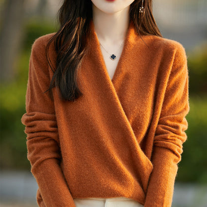 Women's  Merino Wool Cashmere Sweater – Thick Loose Fit Long Sleeve Pullover for Warm Autumn Winter Luxury and Everyday Comfort