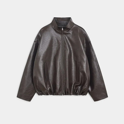Women Leather Skirt Suit Set - Vintage Zipper Jacket and Straight Skirt Outfit for Spring Fashion and Elegant Streetwear
