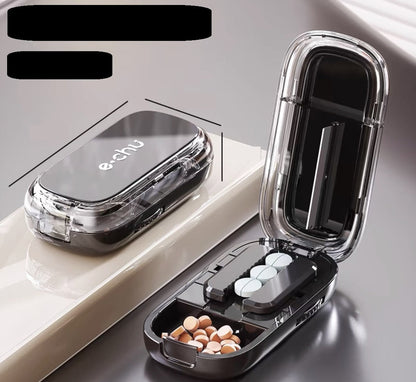 Compact Pill Cutter & Storage Box – Dustproof Tablet Organizer with Divider for Travel, Medicine & Daily Use