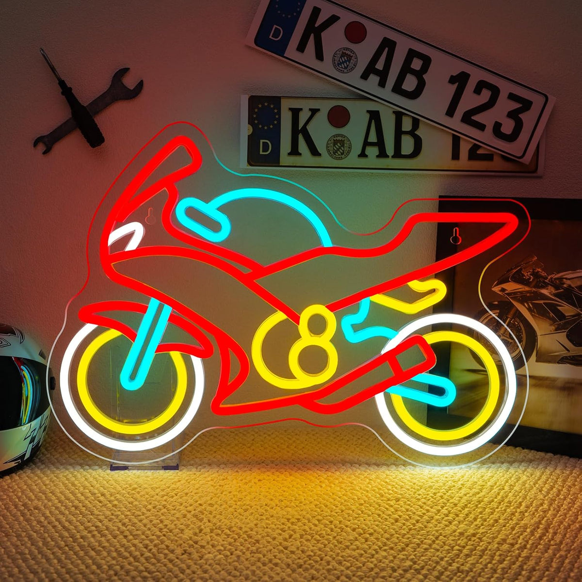 Motorcycle Neon Sign – USB LED Wall Light and Business Signage for Garages, Game Rooms and Bedrooms, Perfect for Biker-Themed Decor