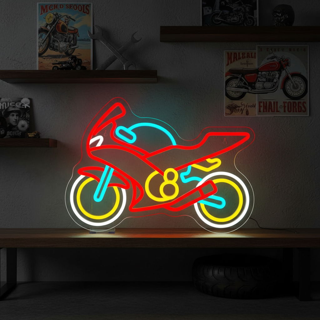 Motorcycle Neon Sign – USB LED Wall Light and Business Signage for Garages, Game Rooms and Bedrooms, Perfect for Biker-Themed Decor