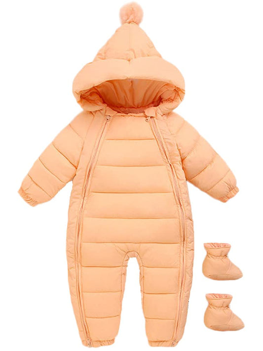 Baby Hooded Snowsuit Romper – Plush Velvet Winter Jumpsuit for Newborn Boys and Girls with Cozy Warm Protection