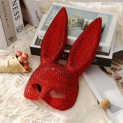 Rhinestone Rabbit Masquerade Mask – Glitter Acrylic Full-Face Costume for Women, Theater Performances, Halloween Parties, Roleplay and Glamorous Photo Shoots