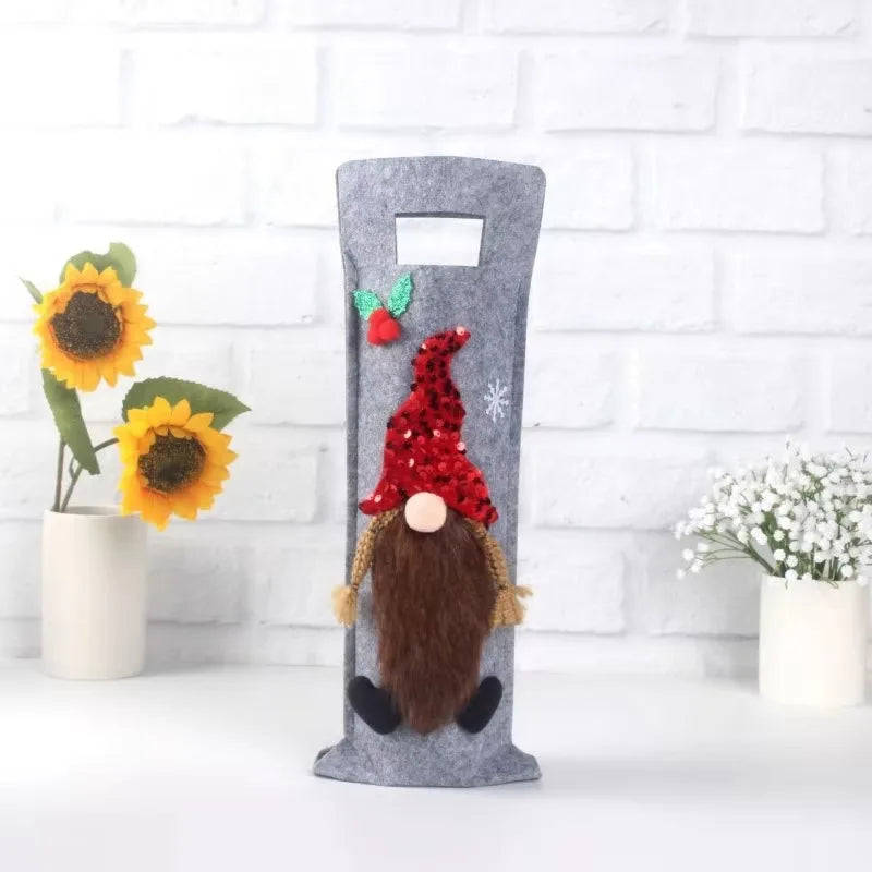 Christmas Gnome Wine Bottle Cover – Faceless Elf Bottle Bag Decoration for Home Holiday Parties, Christmas Table Décor Gift Accessory