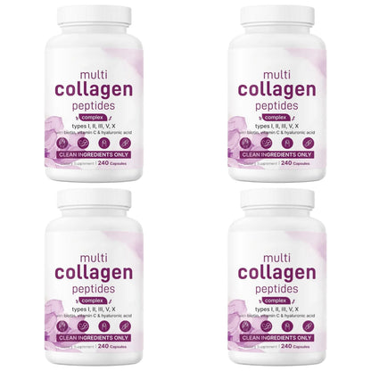 Multi Collagen Peptides Capsules – 240-Count Types I, II, III, V and X with Biotin, Vitamin C and Hyaluronic Acid