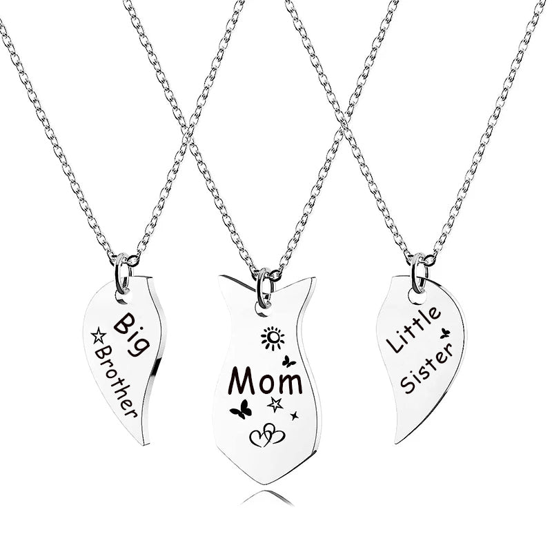 Mother Daughter Necklace Set - 3PCS Heart Matching Stainless Steel Pendant Jewelry for Mom Big Sister Little Sister Family Gift