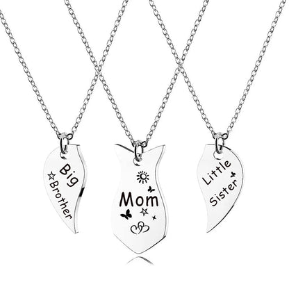 Mother Daughter Necklace Set - 3PCS Heart Matching Stainless Steel Pendant Jewelry for Mom Big Sister Little Sister Family Gift