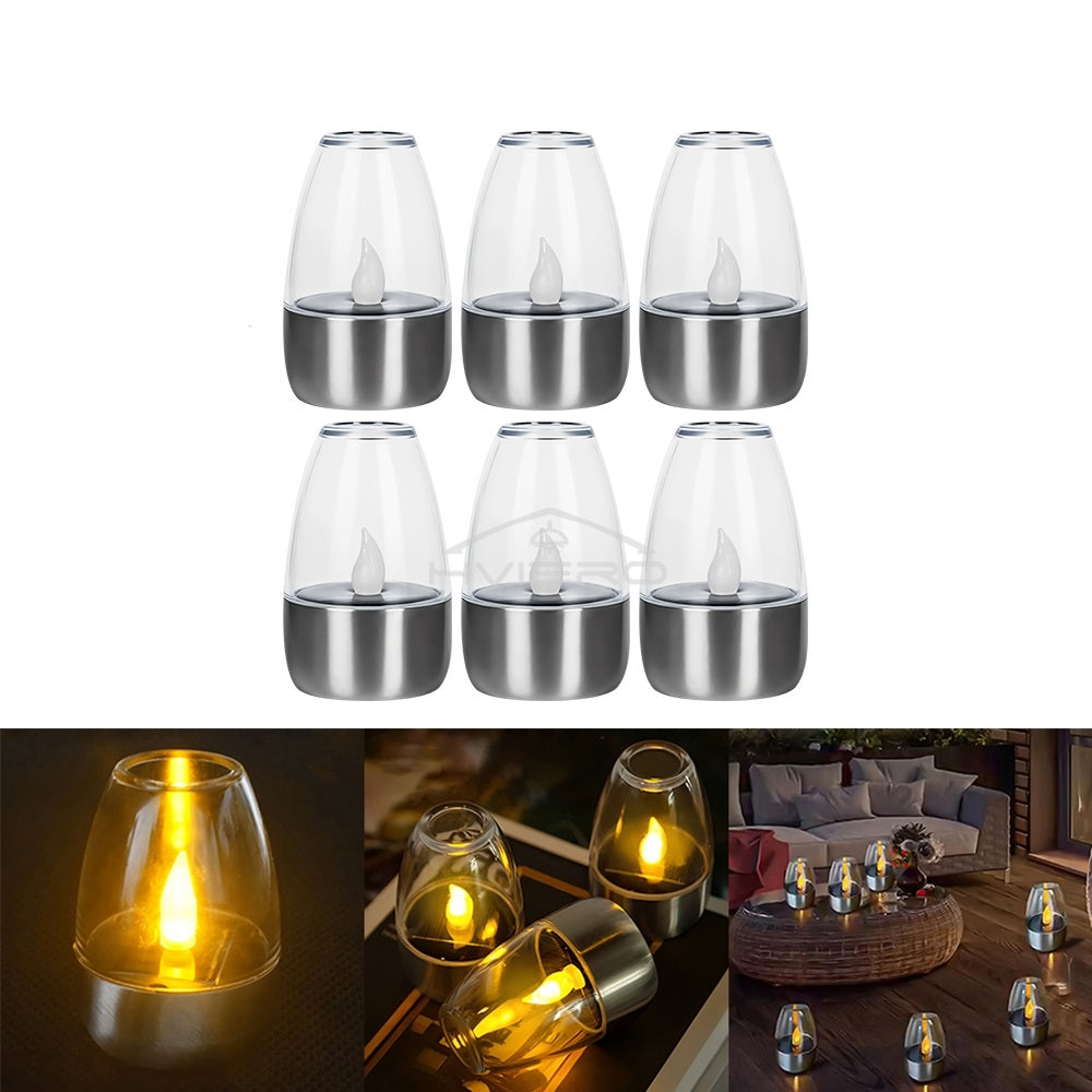 Solar LED Stainless Steel Candle Light – Outdoor Courtyard Decorative Night Lamp for Garden Atmosphere Lighting