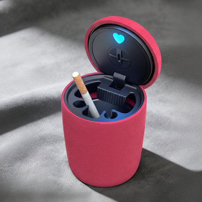 Plush Car Ashtray with LED Light – Covered Automatic Smoke-Extinguishing Ash Holder for Vehicles, Compact Interior Storage and Stylish Decoration