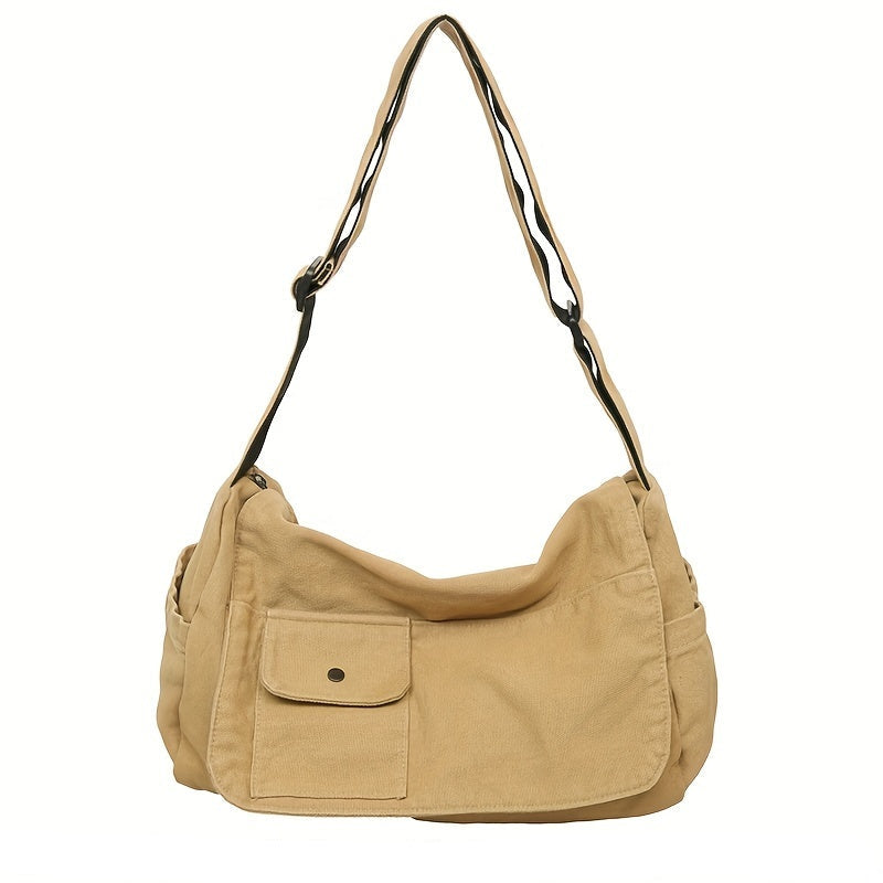 Casual Canvas Messenger Bag – Versatile Large-Capacity Flip Shoulder Book Bag for Students, Adjustable Unisex Crossbody Bag for School & Daily Use