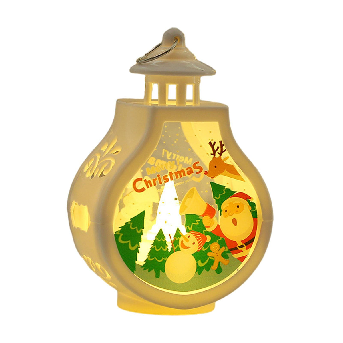 Christmas Wind Lamp Lantern – Portable Candle Style Holiday Table Light with Santa, Snowman and Reindeer Design