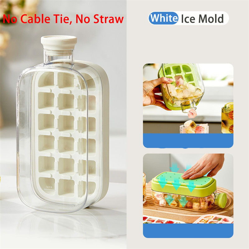 Silicone One-Click Ice Mold Bottle Cooler – No-Touch Ice Cube Tray with Straw Lid for Summer Drinks and Freezer Use