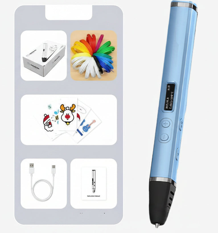Printing Pen with OLED Display – 3D Temperature-Controlled Fast Extrusion Pen for PLA Filament, Creative Doodling, Crafts and Holiday Gifts