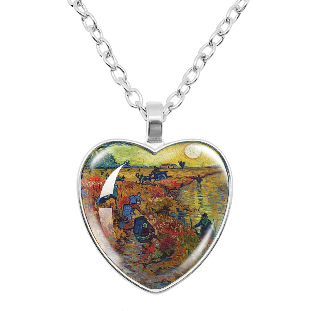 Van Gogh Starry Night Necklace – Artistic Glass Cabochon Pendant Jewelry Featuring Sunflower Painting Design for Women, Art Lovers and Gifts