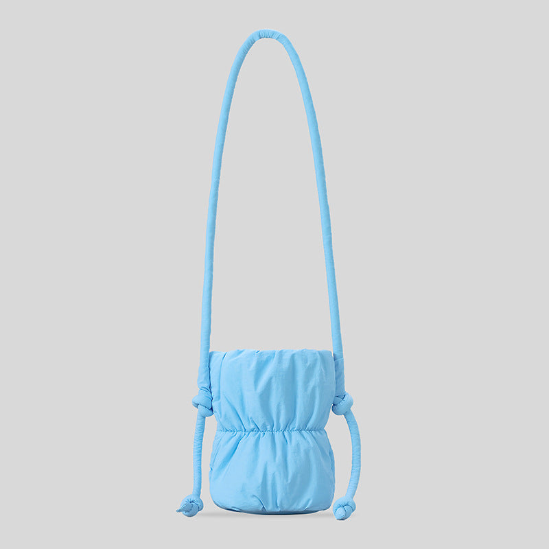 Fashion Ruched Puffer Bucket Bag – Designer Padded Women’s Shoulder Bag, Casual Nylon Crossbody Purse for Daily Wear & Cute Phone Storage