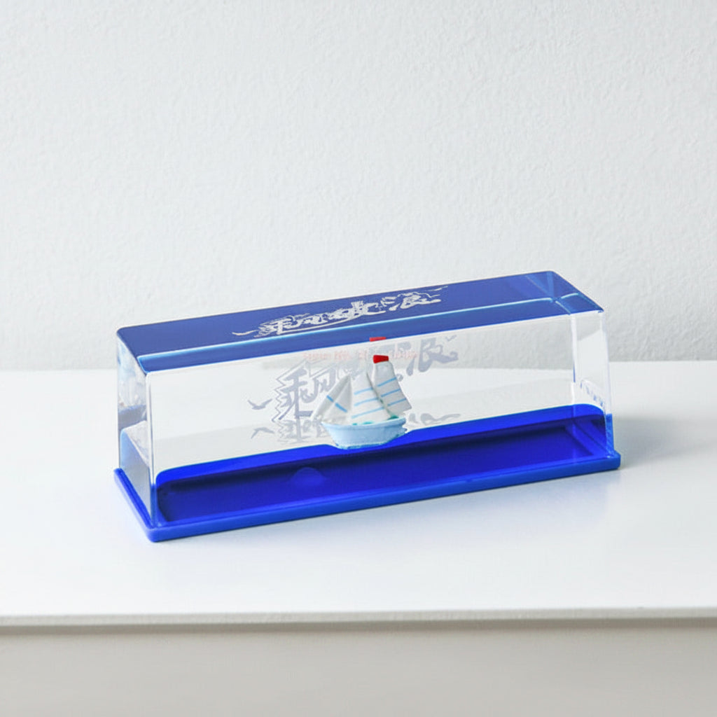 Ship Drift Bottle Decor - 3D Floating Boat Ornament with Liquid Motion Effect, Creative Home Desk Decoration