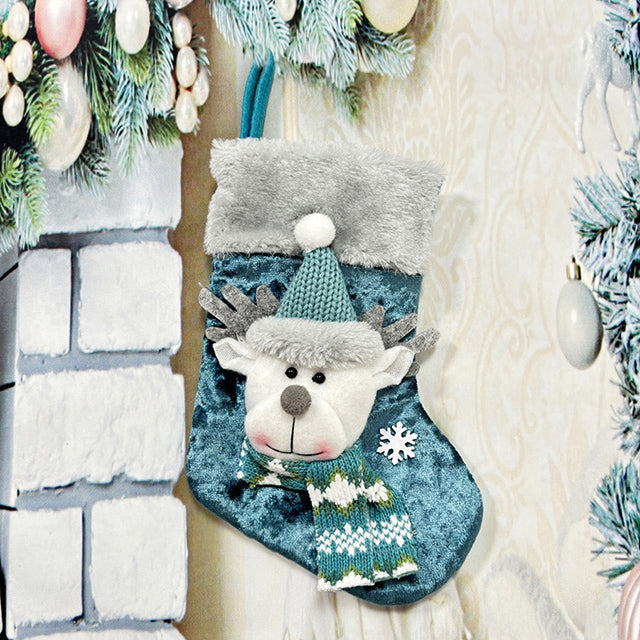 Blue Christmas Socks Party Set – Reindeer, Santa & Snowman Doll Gift Bags for Holiday Parties, Xmas Decorations, Festive Supplies & New Year Gifts