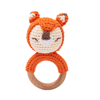 Crochet Bear Baby Rattle - Handmade Animal Teether Toy for Newborn Sensory Learning and Motor Skill Growth