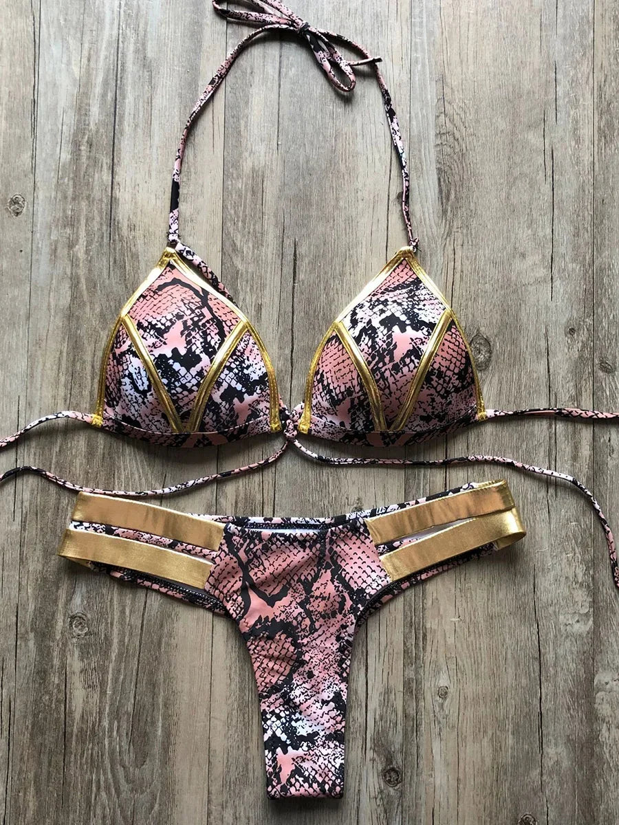 Halter Push-Up Brazilian Bikini Set – Bandage String Swimsuit for Women, Sexy Two-Piece Beachwear for 2025 Trends