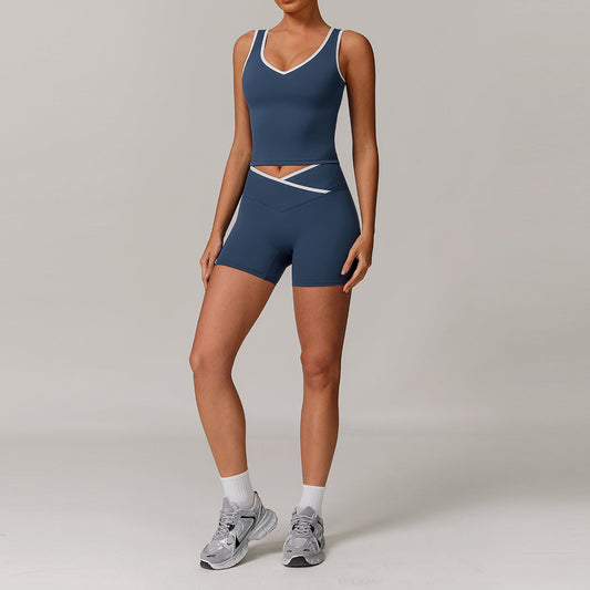 Women's Yoga Workout Set - 2-Piece Fitness Outfit with High Waist Leggings and Sports Bra, Stretchy Gym Activewear Set