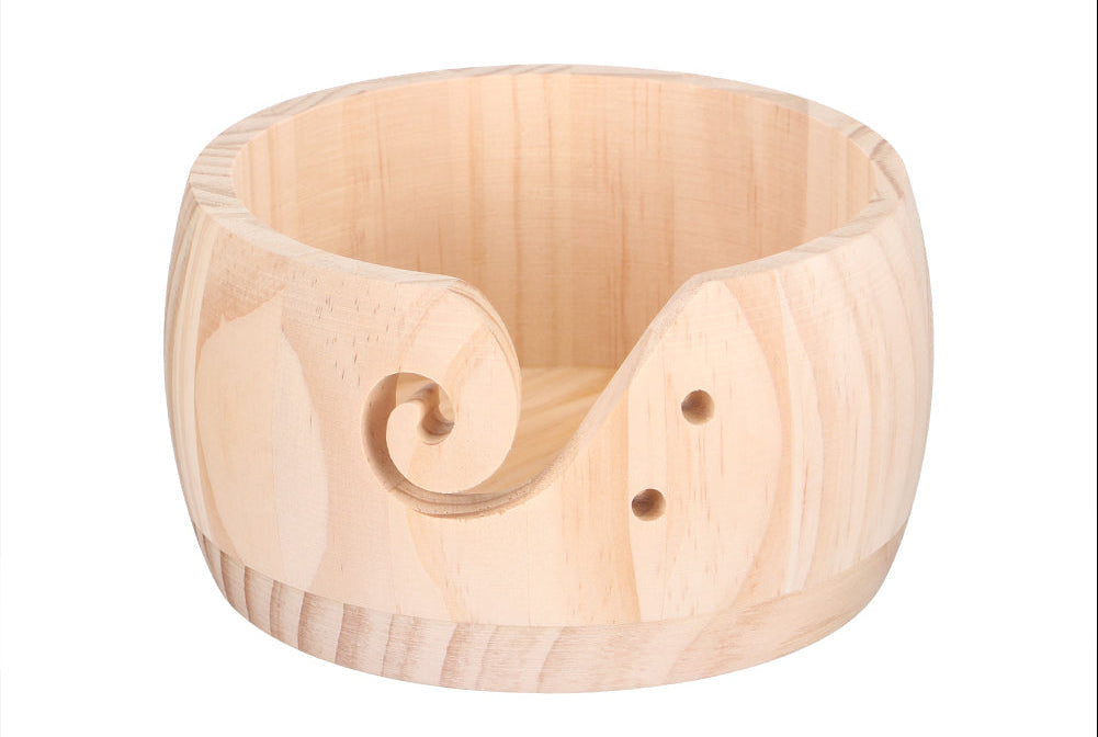 Wooden Yarn Bowl Holder – Round Knitting and Crochet Organizer with Swirl Cutout for Tangle-Free Wool Storage and Craft Projects
