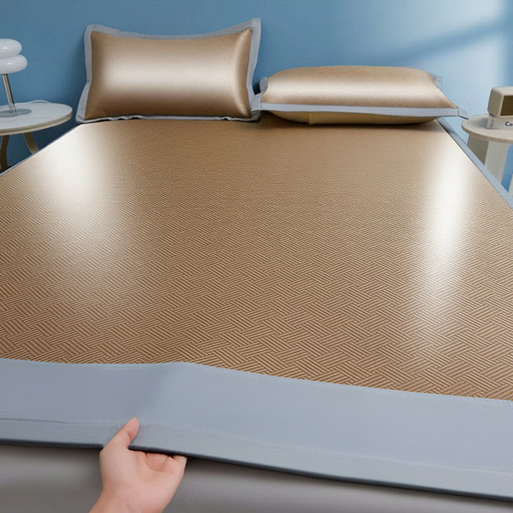 Cooling Ice Silk Mattress Pad – Carbon Fiber Summer Bed Mat with Wide Edging and Pillowcase for Cool, Comfortable Nighttime Sleep
