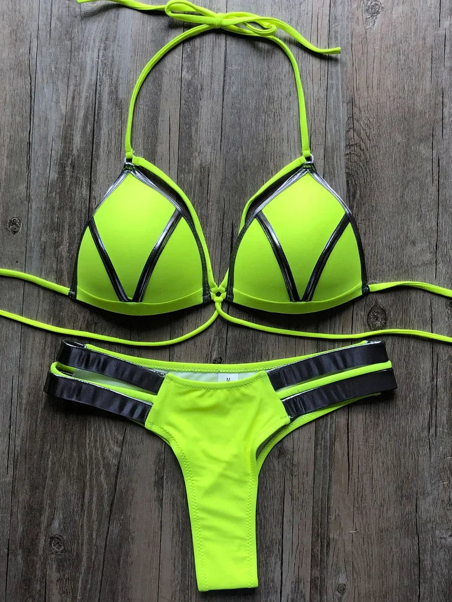 Halter Push-Up Brazilian Bikini Set – Bandage String Swimsuit for Women, Sexy Two-Piece Beachwear for 2025 Trends