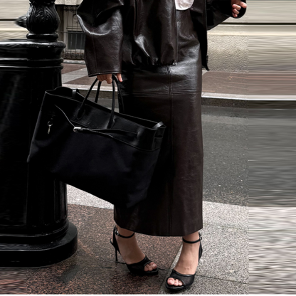 Women Leather Skirt Suit Set - Vintage Zipper Jacket and Straight Skirt Outfit for Spring Fashion and Elegant Streetwear