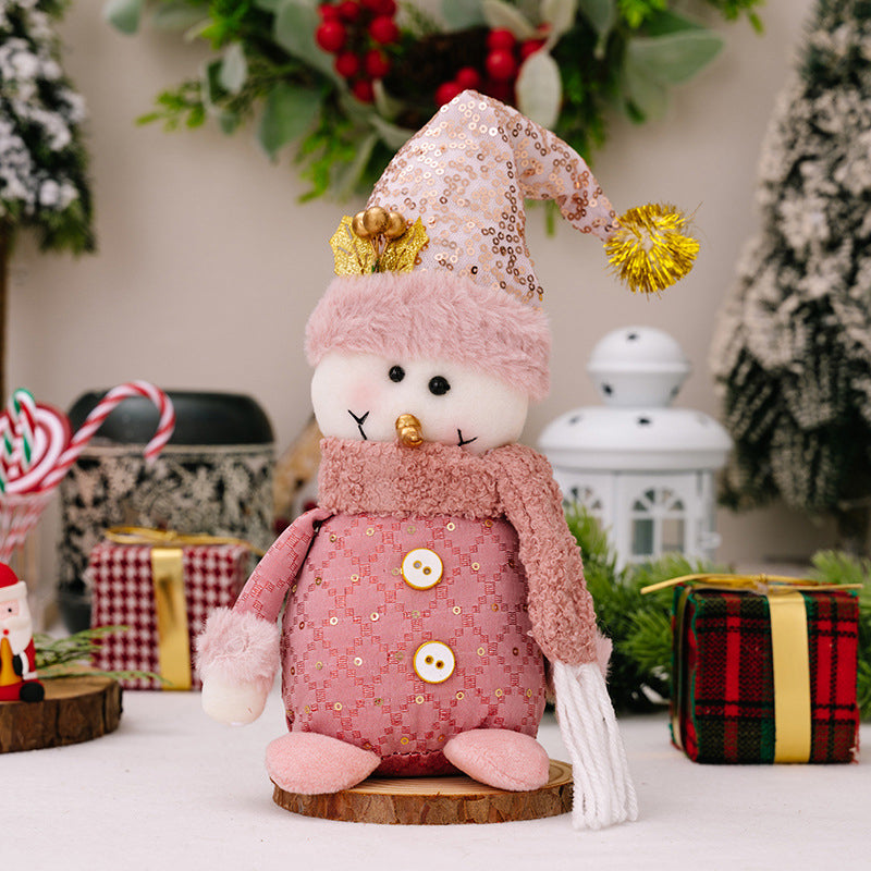 Pink Telescopic Christmas Doll Set – Santa, Snowman & Reindeer Extendable Figurines for Holiday Home Decorations, Kids’ Festive Ornaments