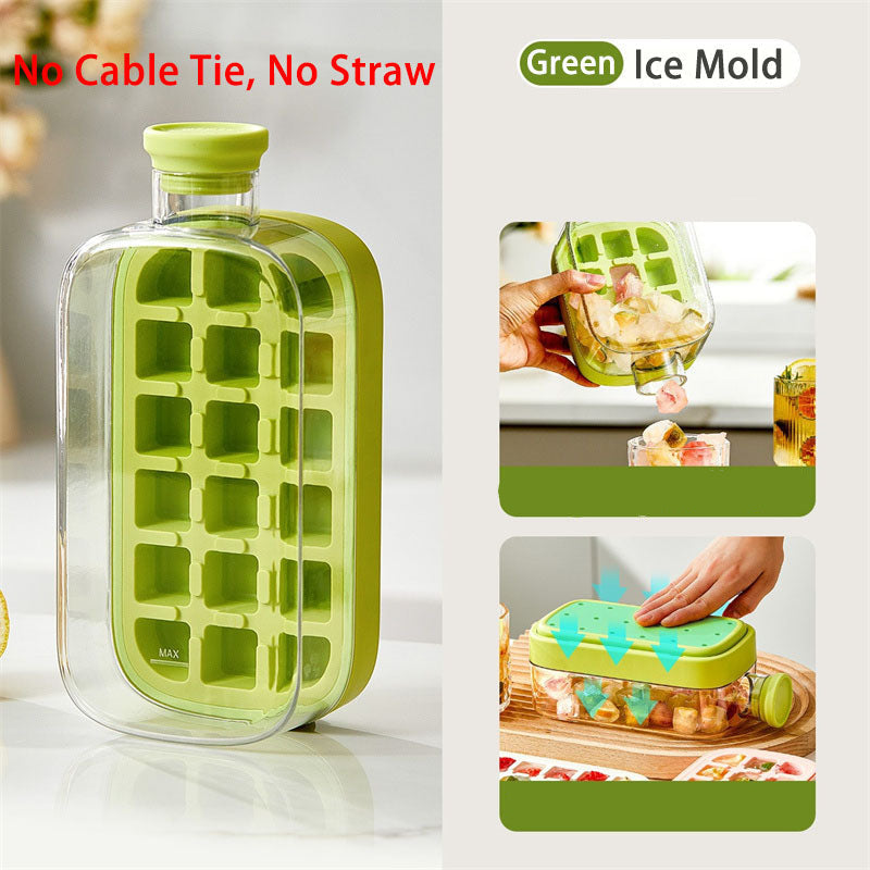 Silicone One-Click Ice Mold Bottle Cooler – No-Touch Ice Cube Tray with Straw Lid for Summer Drinks and Freezer Use