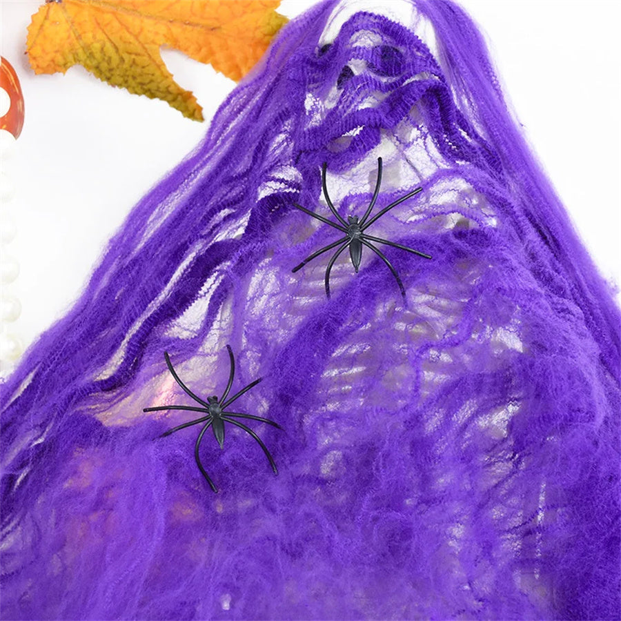 Stretchy Halloween Spider Web – Artificial White Cobweb Decoration for Haunted Houses, Scary Party Scenes, Indoor Displays and Outdoor Spooky Decor