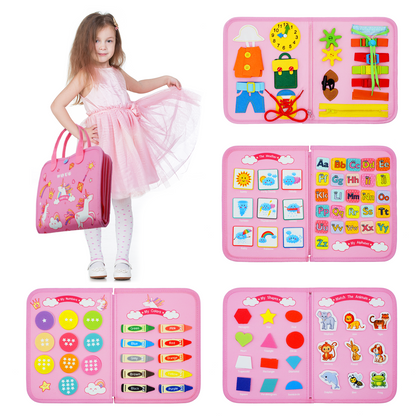Montessori Felt Busy Book - Educational Sensory Activity Board for Kids Travel Learning and Quiet Play Entertainment