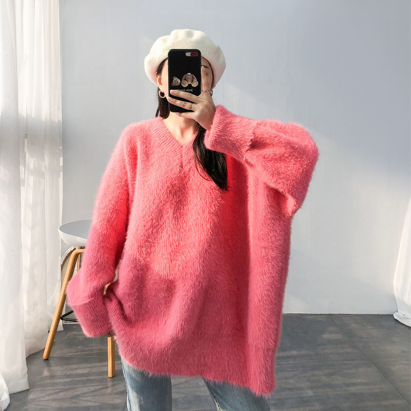 Oversized Knit Pullover Sweater – Women’s Loose Round Neck Long Sleeve Top for Cozy Autumn Winter Layering